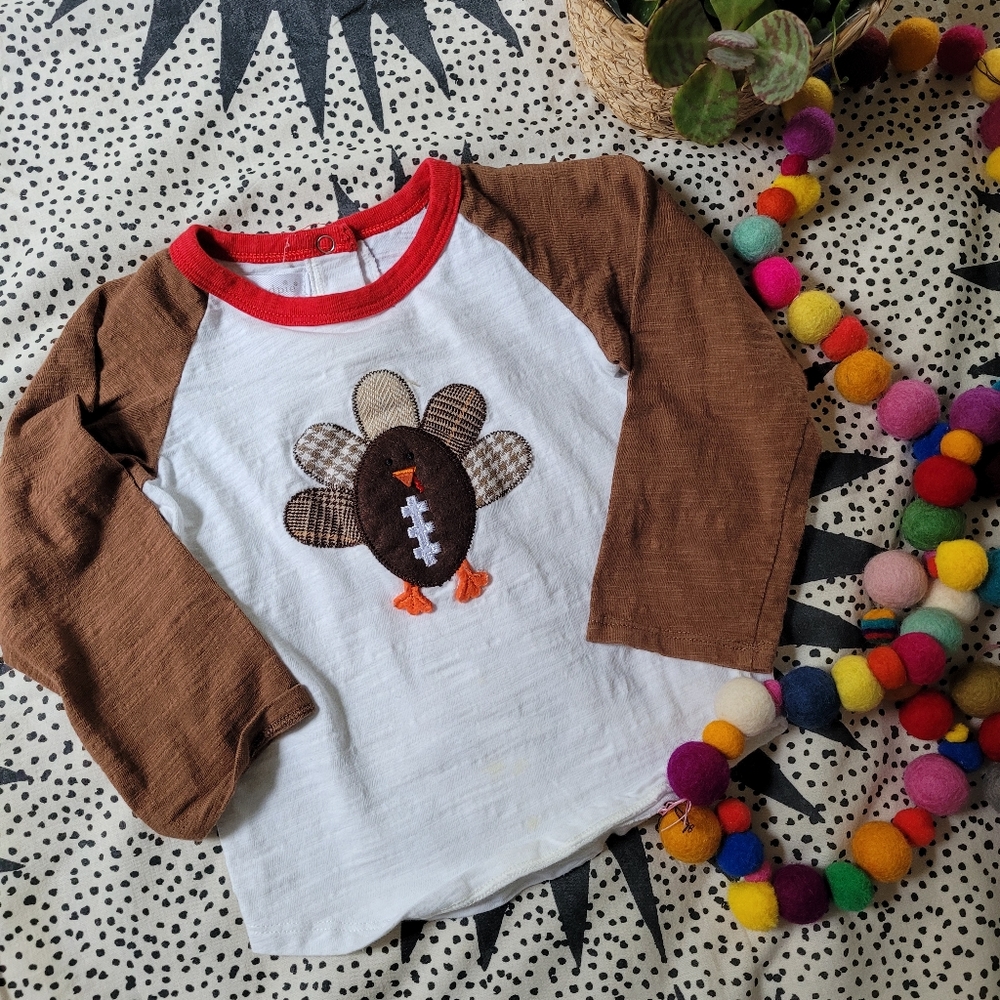 Mud Pie Applique football turkey Thanksgiving shirt